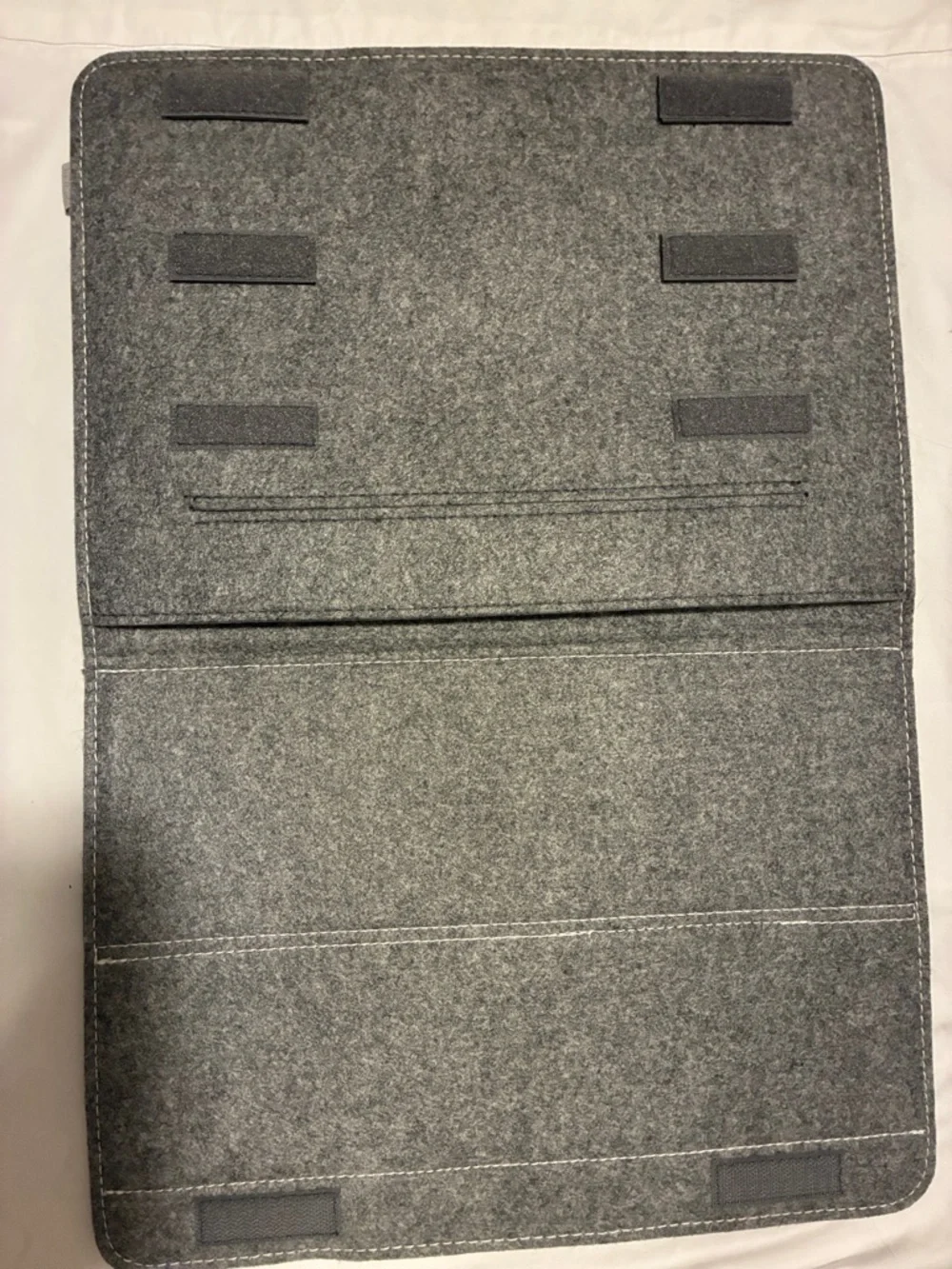 Gray Felt Tablet or Laptop Sleeve with Brown Leather Logo Patch